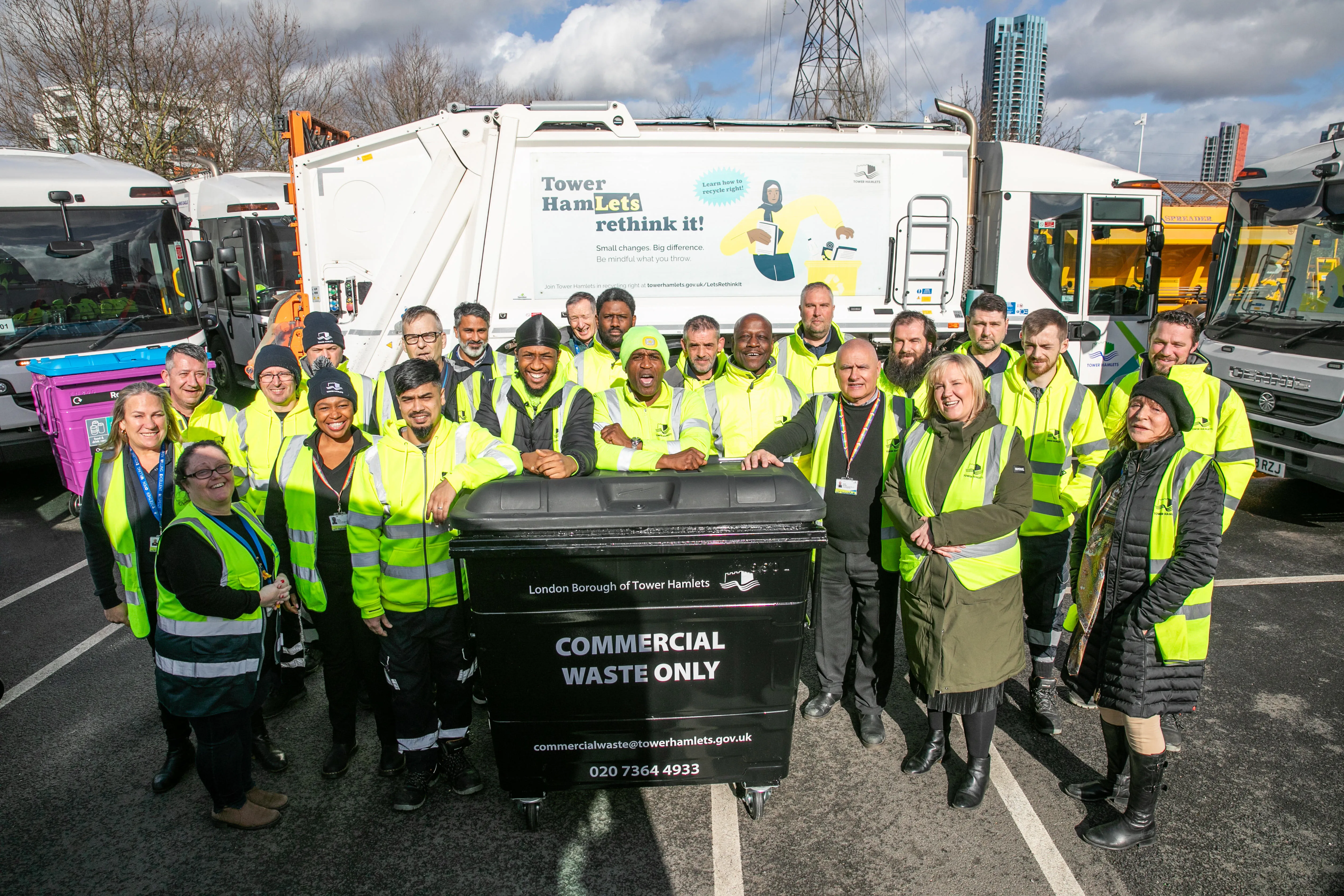 Commercial Waste team with vehicle and equipment.  